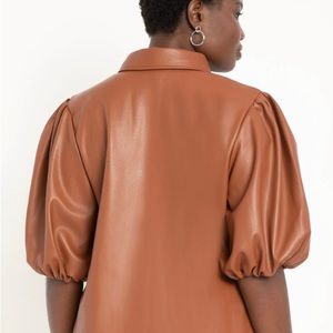 Eloquii Faux Leather Puff Sleeve Top